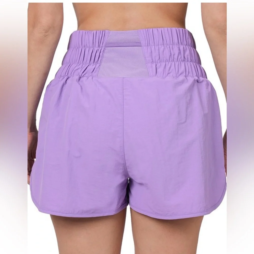 NWT! ZENANA Turquoise Windbreaker Smocked High Waistband Running Shorts - Picture 4 of 4